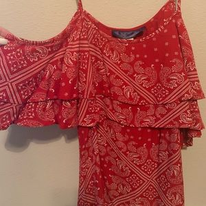 Red and white paisley top